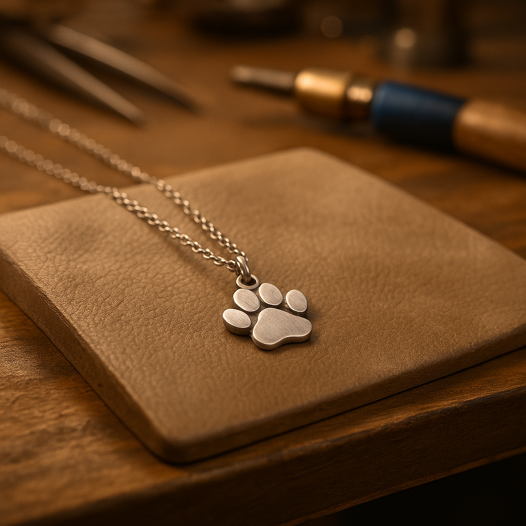 Elegant silver pendant with paw print on a chain