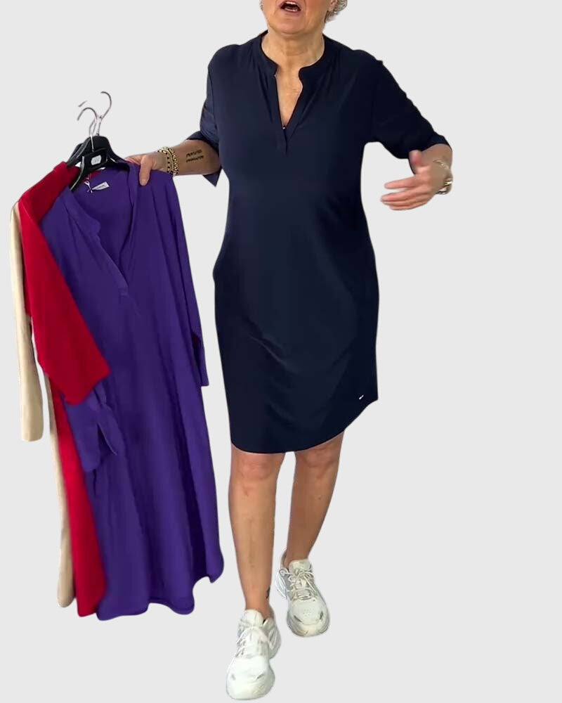 Jamie | Solid V-Neck Dress.