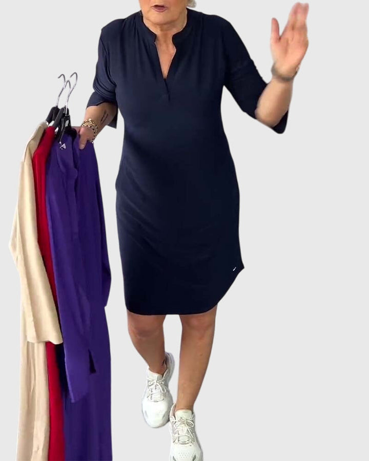 Jamie | Solid V-Neck Dress.