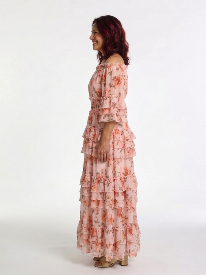 Rosalie | Off Shoulder Floral Ruffle Tiered Maxi Dress