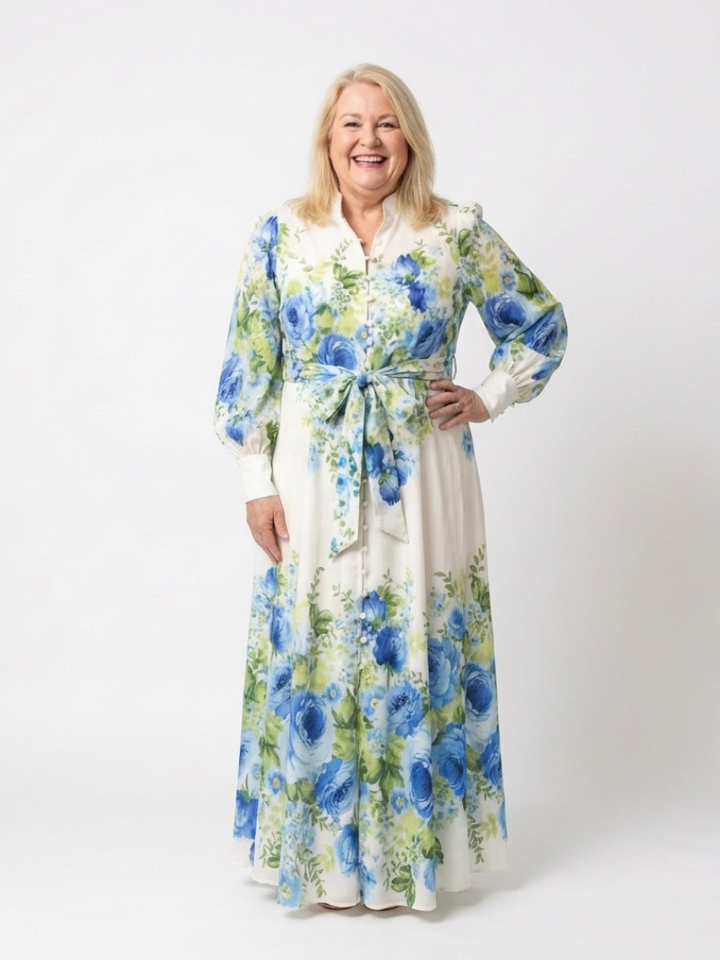 Harper | Long Sleeve Floral Button Front Maxi Dress