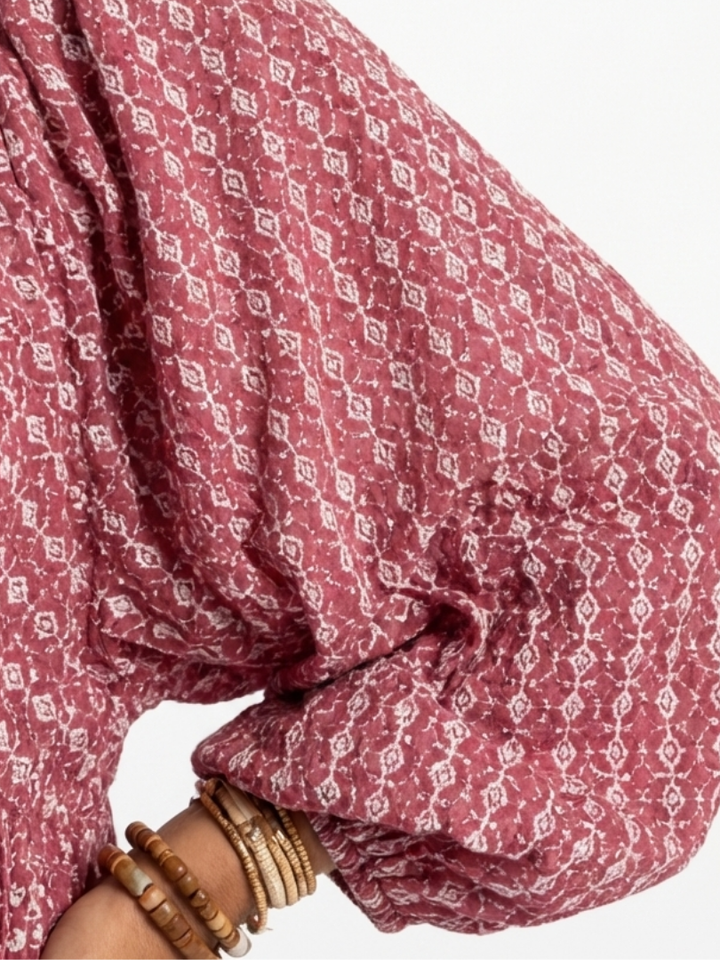 Arlette | Geometric Print Long Sleeve Midi Dress