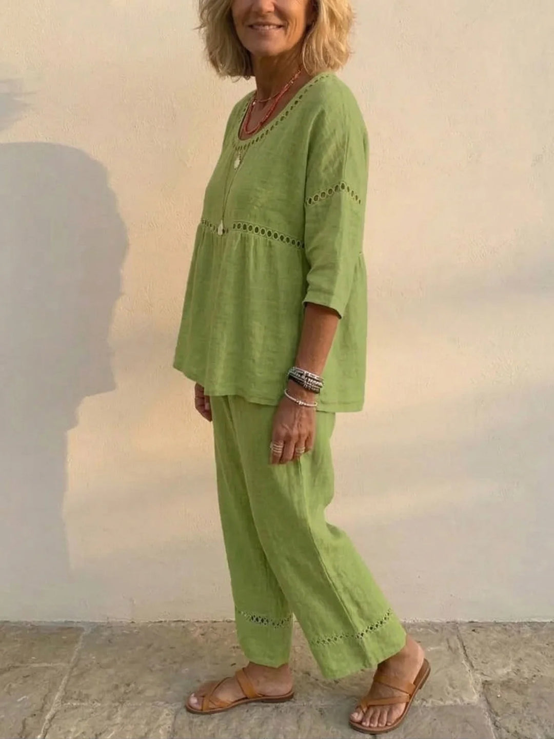 Marielle | Soft Linen Two-Piece Set with Lace Detail