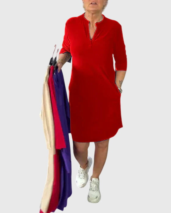 Jamie | Solid V-Neck Dress