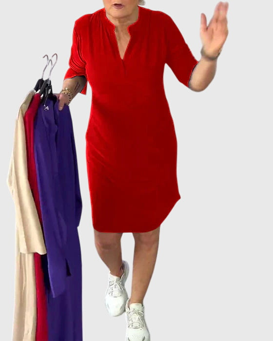 Jamie | Solid V-Neck Dress.