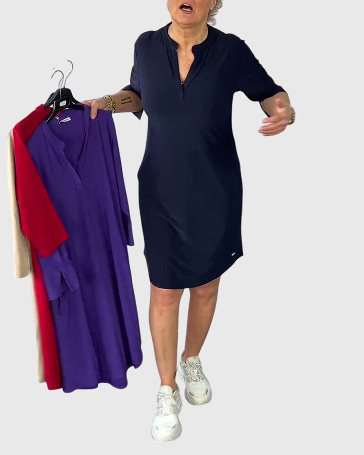 Jamie | Solid V-Neck Dress.