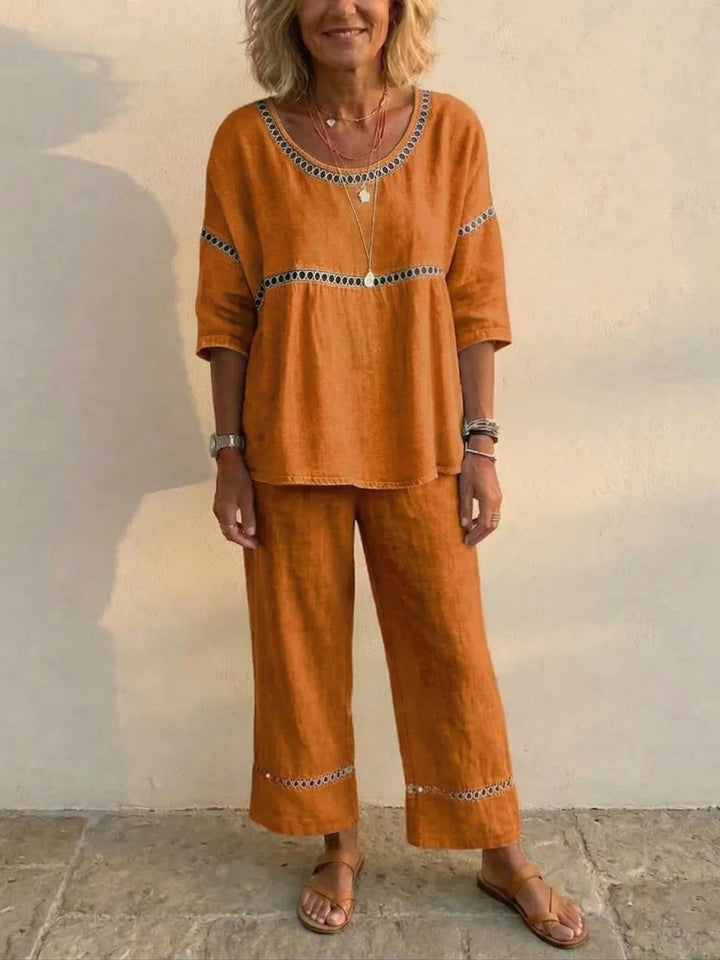 Marielle | Soft Linen Two-Piece Set with Lace Detail