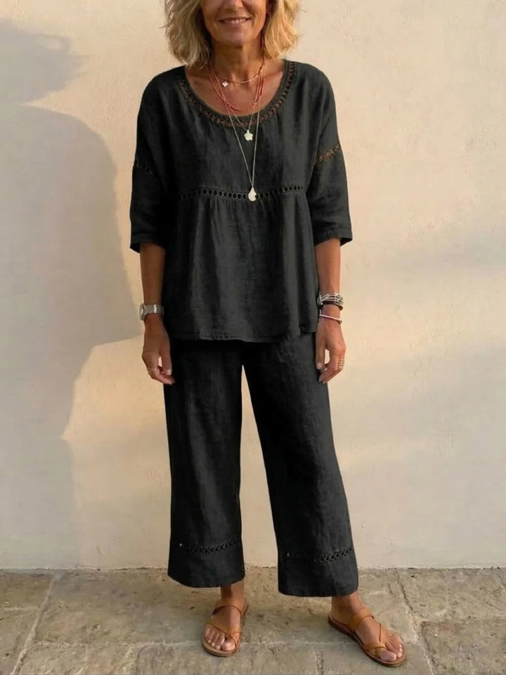 Marielle | Soft Linen Two-Piece Set with Lace Detail