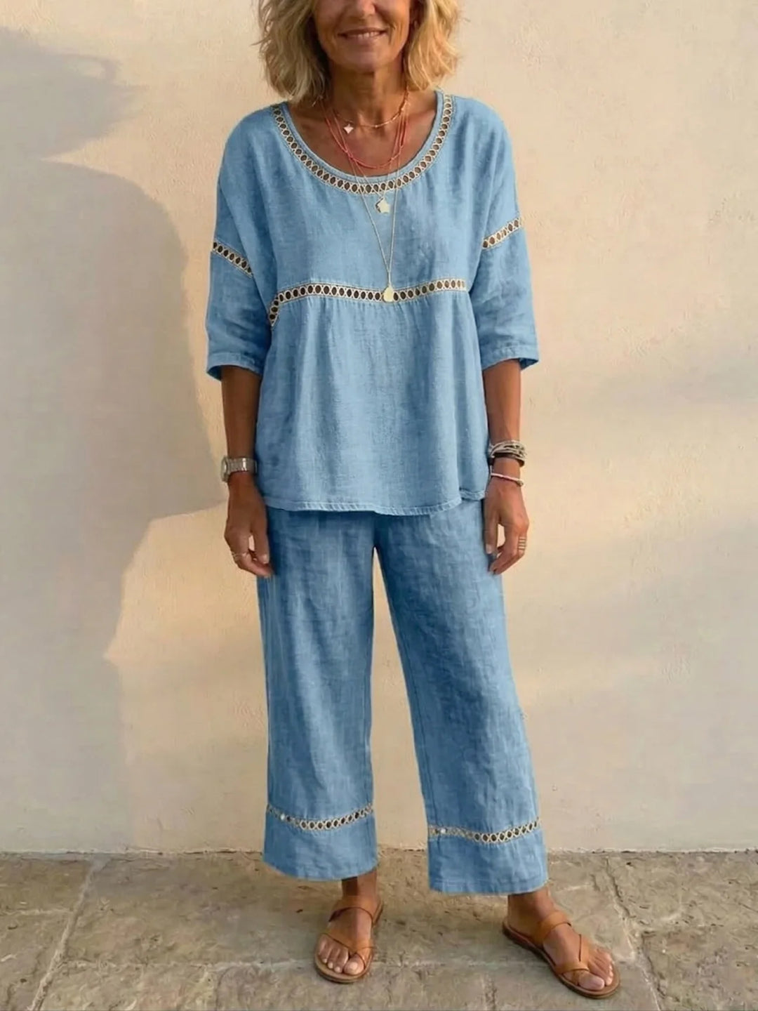 Marielle | Soft Linen Two-Piece Set with Lace Detail