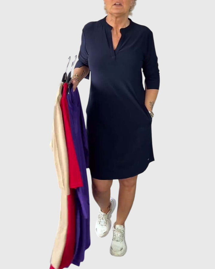 Jamie | Solid V-Neck Dress.