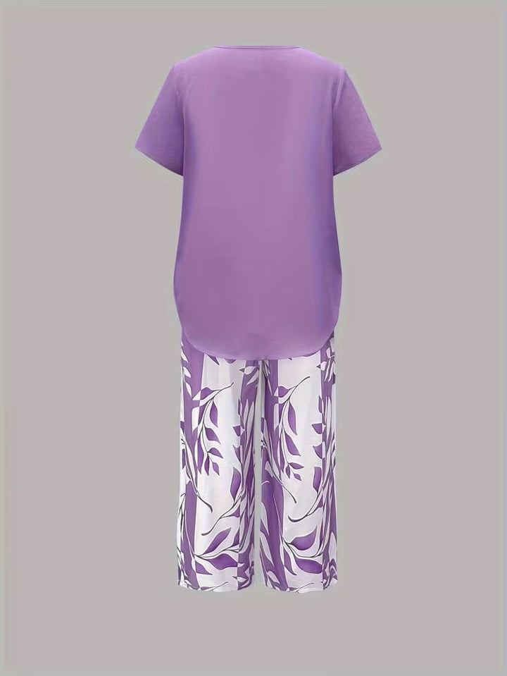 Avy™ | Casual Leaf Print Two-Piece Set