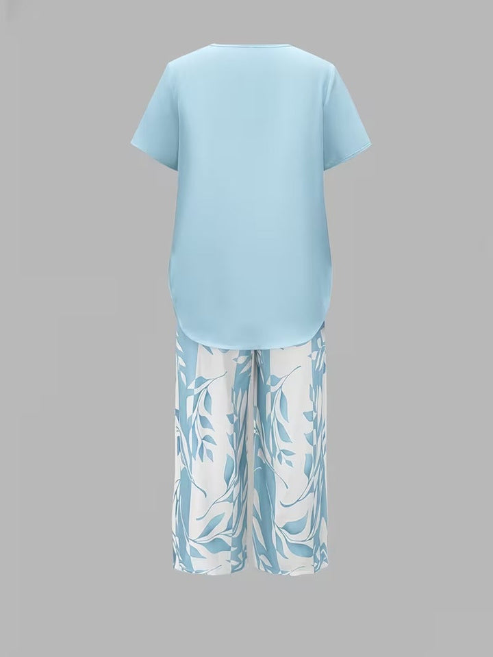 Avy™ | Casual Leaf Print Two-Piece Set