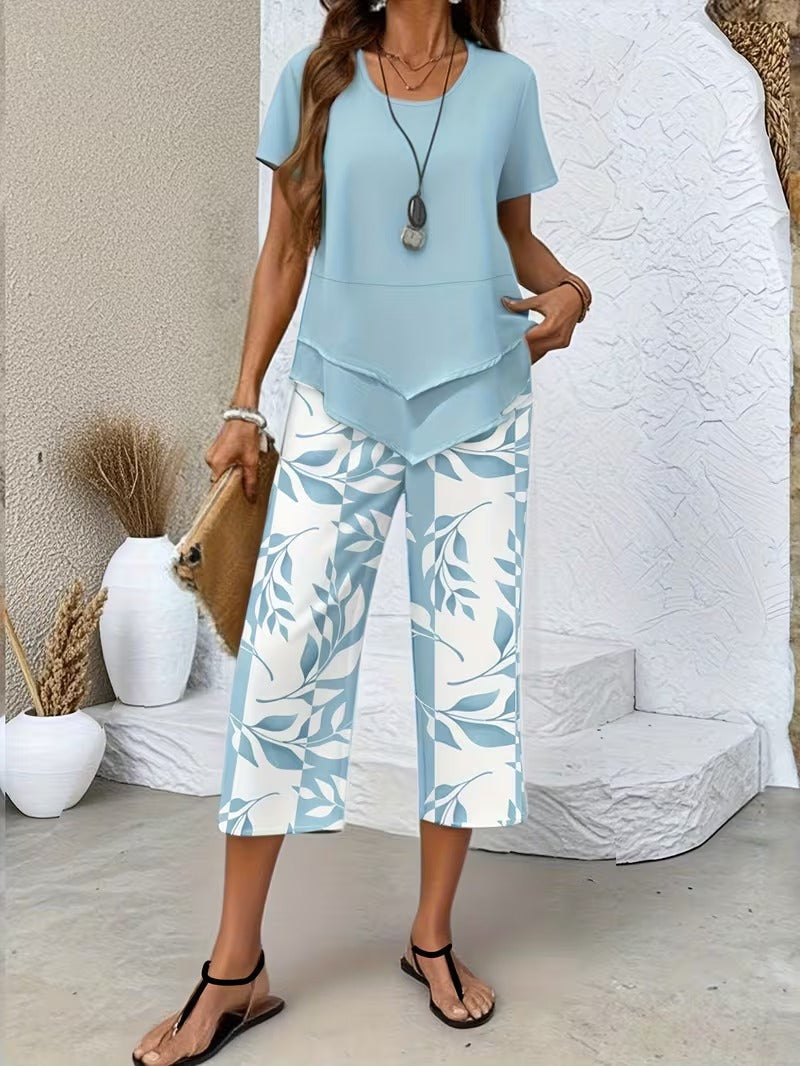 Avy™ | Casual Leaf Print Two-Piece Set