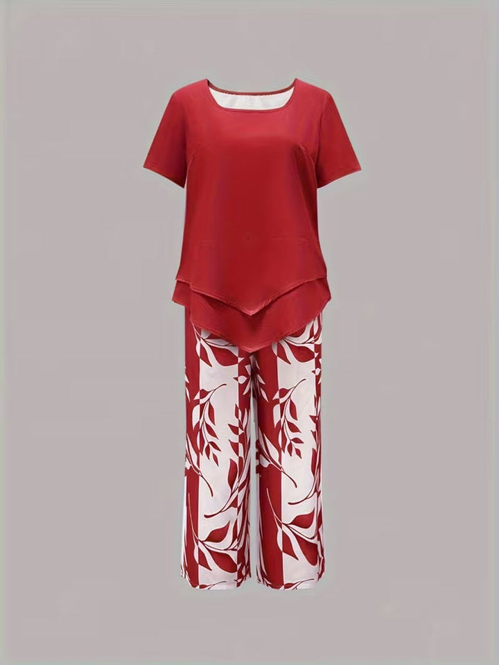 Avy™ | Casual Leaf Print Two-Piece Set