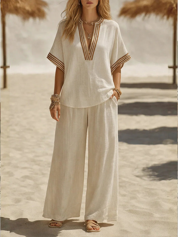 Maribel | Relaxed Linen V-Neck Two-Piece Set