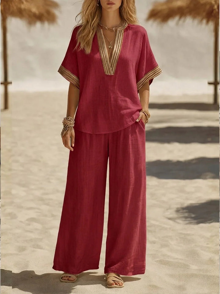 Maribel | Relaxed Linen V-Neck Two-Piece Set