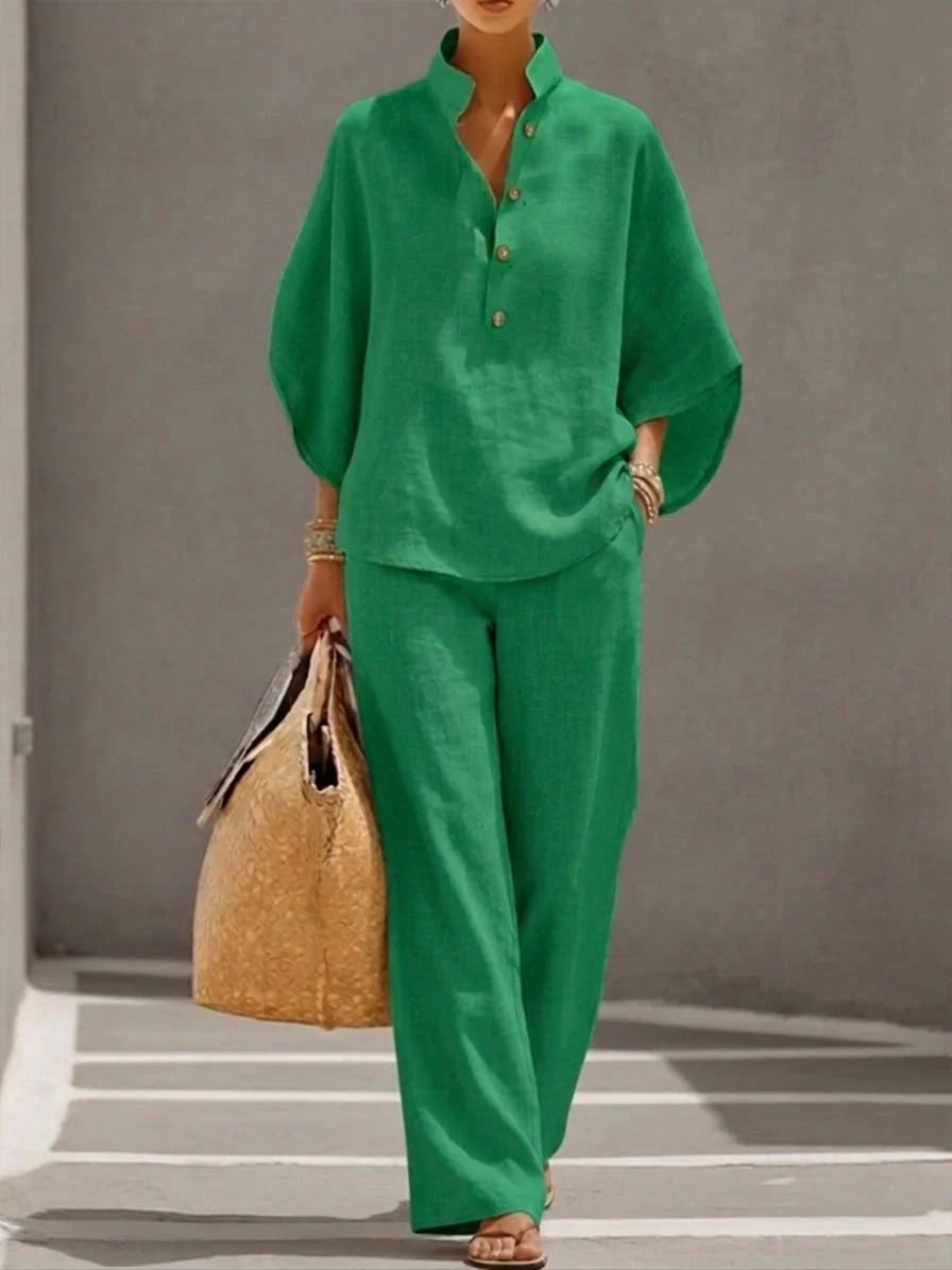 Noelle | Relaxed Button Linen Two-Piece Set