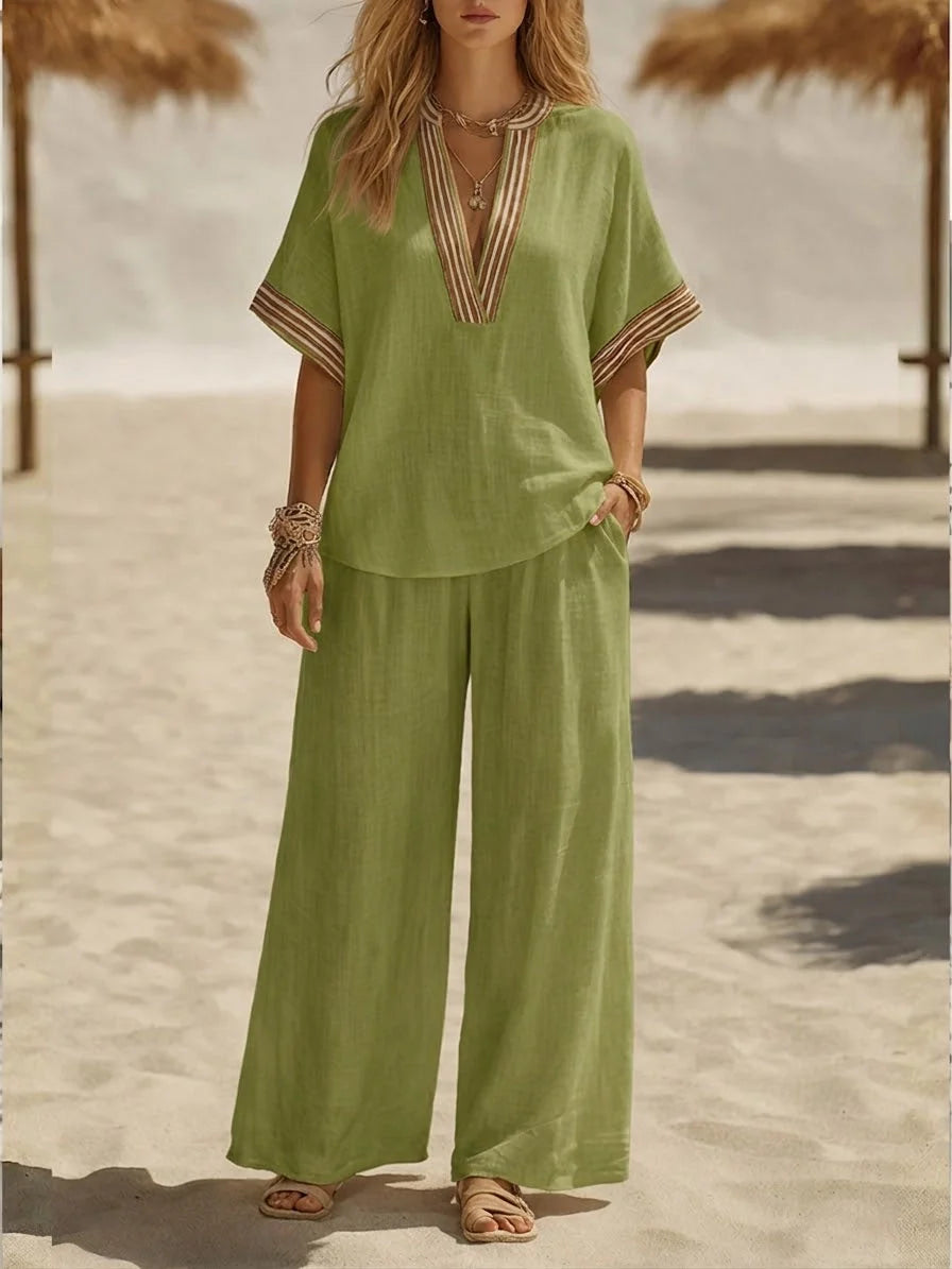 Maribel | Relaxed Linen V-Neck Two-Piece Set