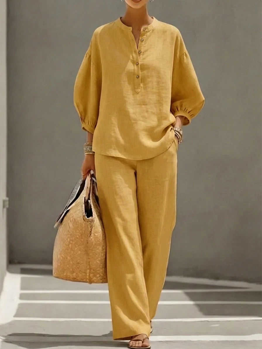 Camille | Relaxed Linen Button-Up Two-Piece Set