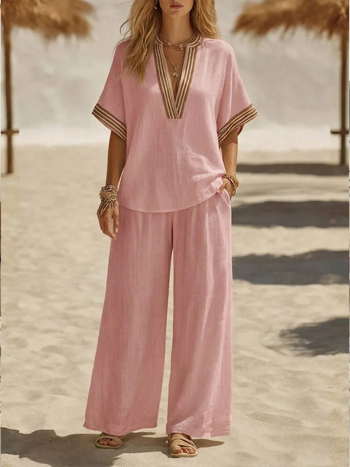 Maribel | Relaxed Linen V-Neck Two-Piece Set