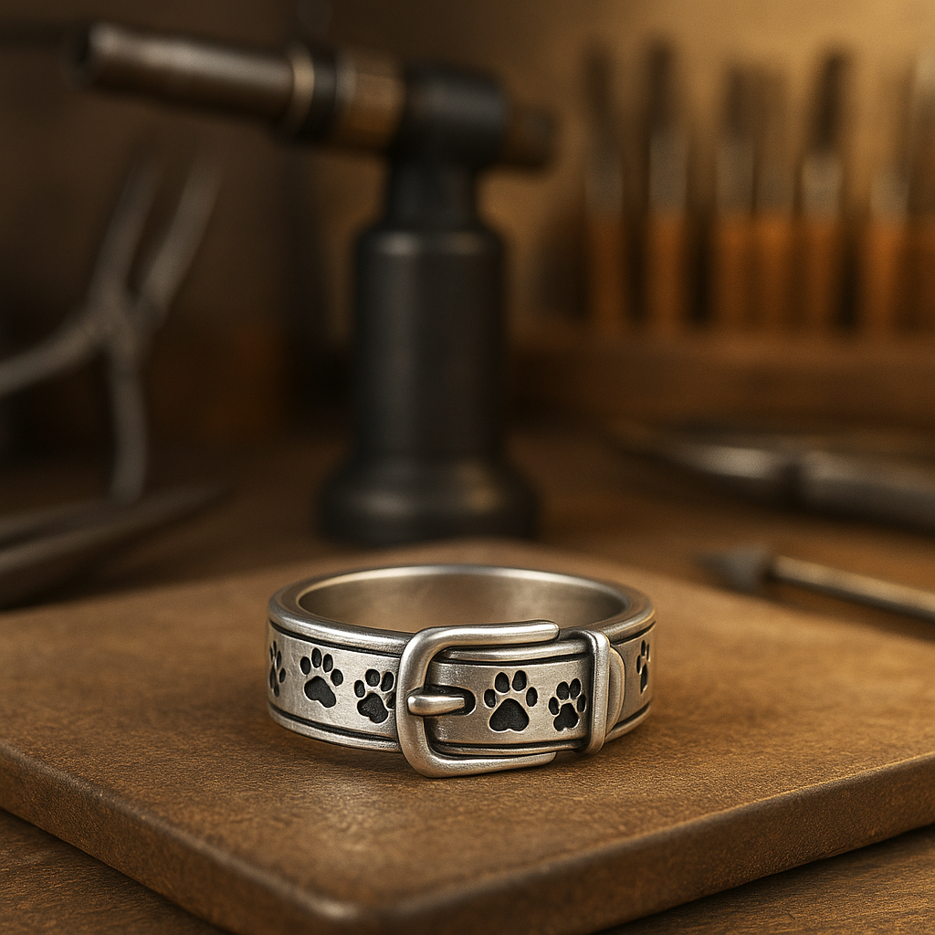 A cute and elegant collar ring with a dog motif.