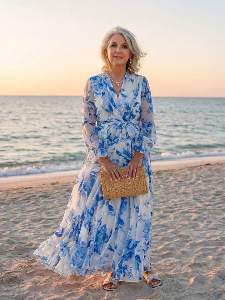 Lillian | Floral Long Sleeve Wrap Maxi Dress